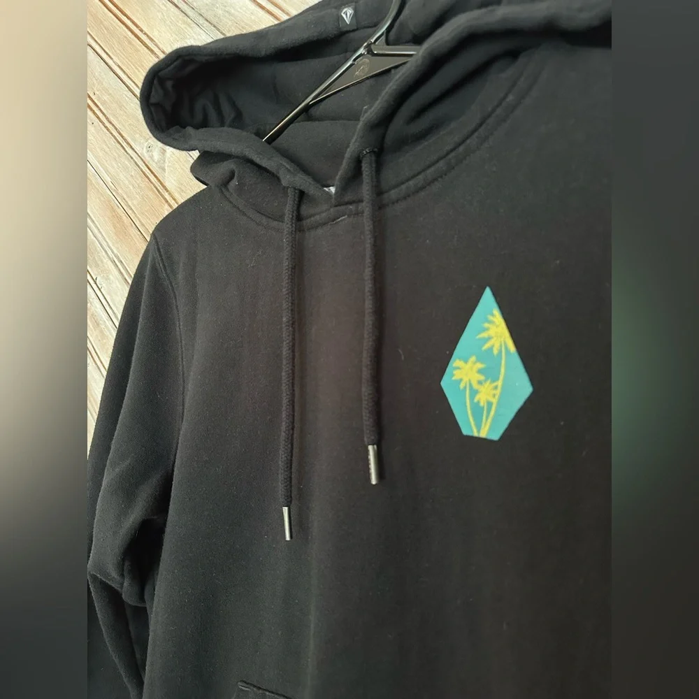Volcom Since Forever Black Colourful Hoodie Graphic Design Palm Trees - Picture 3 of 6